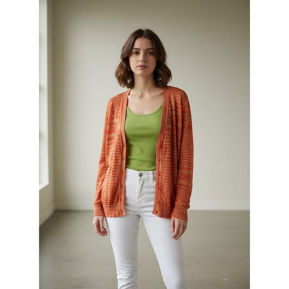 M Missoni Y2K Multicolor Striped Knit Button Cardigan